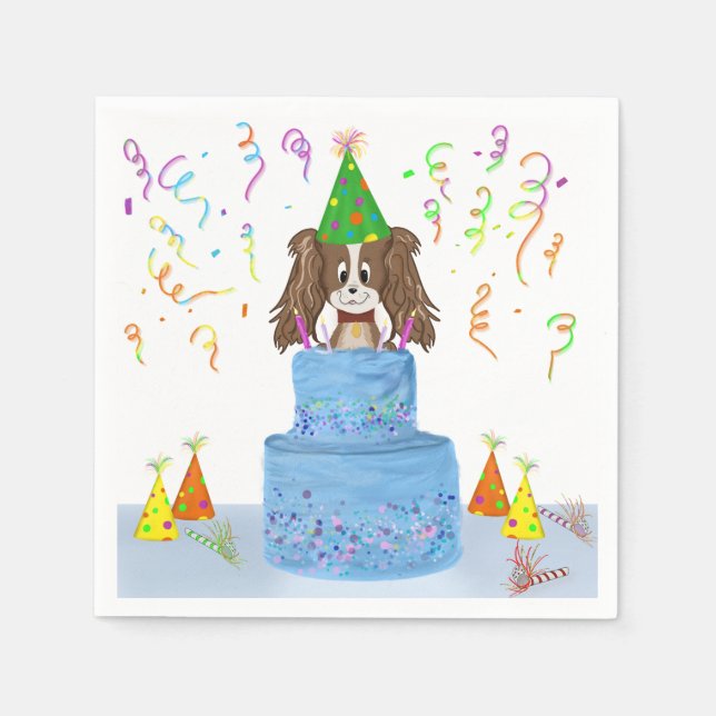Servilleta De Papel Feliz cumpleaños Cavalier King Charles Cake (Anverso)