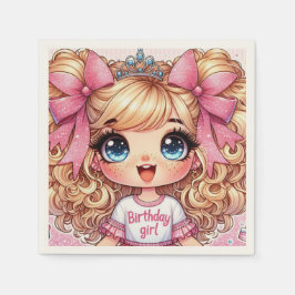 Servilleta De Papel Feliz cumpleaños Chica Blonde Chibi Napkins