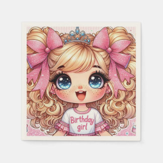 Servilleta De Papel Feliz cumpleaños Chica Blonde Chibi Napkins