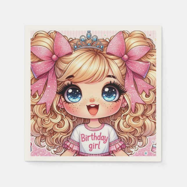 Servilleta De Papel Feliz cumpleaños Chica Blonde Chibi Napkins (Anverso)