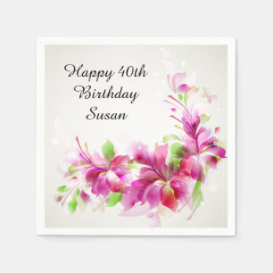 Servilleta De Papel Feliz cumpleaños con las flores hermosas