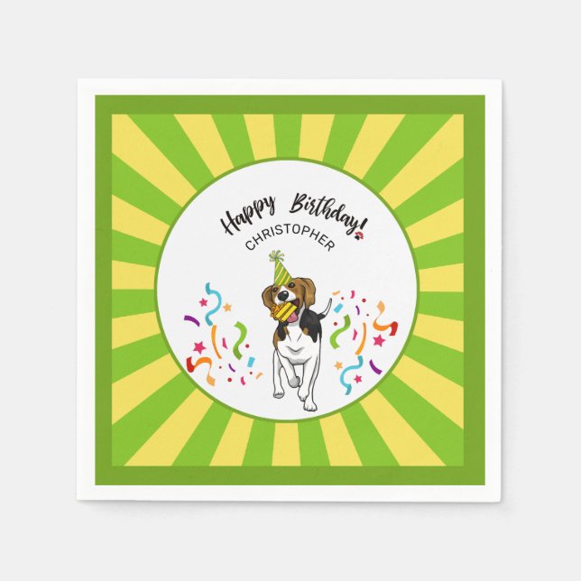 Servilleta De Papel Feliz cumpleaños con tu Fiesta Beagle Dog Buddy (Anverso)