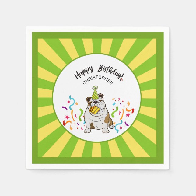 Servilleta De Papel Feliz cumpleaños con tu Fiesta de Bulldog (Anverso)