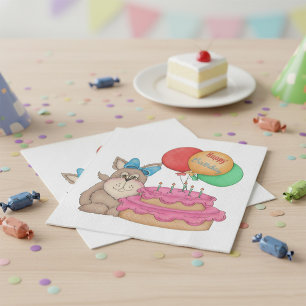 Servilleta De Papel Feliz cumpleaños con una pipa con globos y pastele