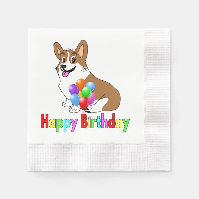 Servilleta De Papel Feliz cumpleaños Corgi (Anverso)
