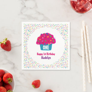 Servilleta De Papel Feliz Cumpleaños Cupcake Frosted Purpurina