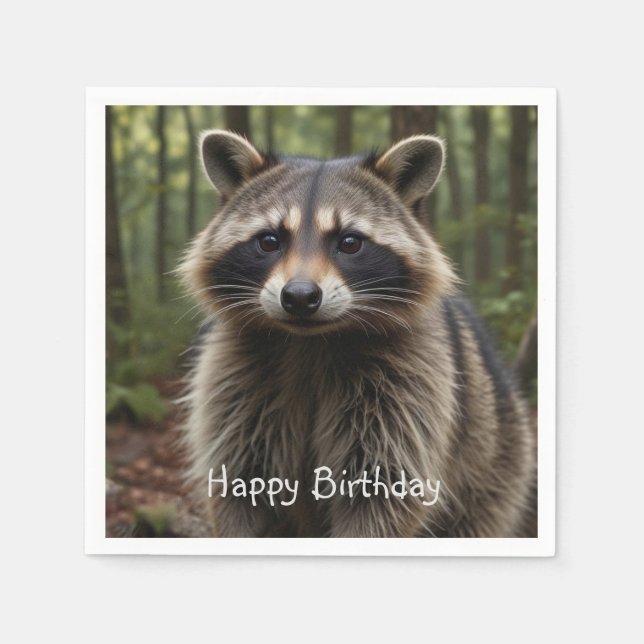 Servilleta De Papel Feliz cumpleaños, Cute Raccoon (Anverso)