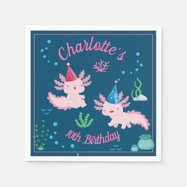 Servilleta De Papel Feliz cumpleaños de Axolotl (Anverso)