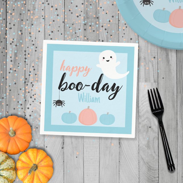 Servilleta De Papel Feliz cumpleaños de Boo-Day Blue Halloween (Happy Boo-Day Napkin)