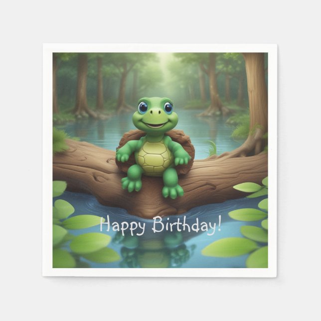 Servilleta De Papel Feliz cumpleaños de la tortuga (Anverso)