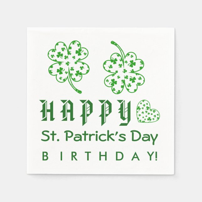 Servilleta De Papel Feliz cumpleaños de San Patricio Shamrock A03A (Anverso)