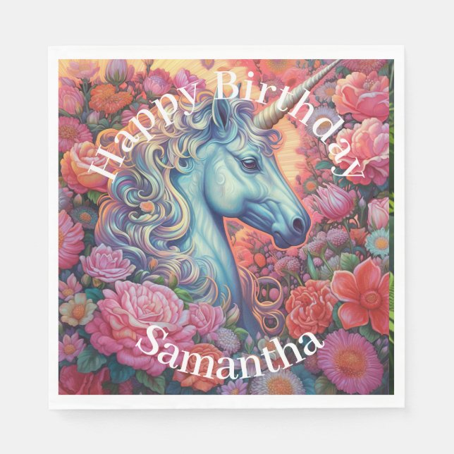 Servilleta De Papel Feliz cumpleaños de Unicornio mágico (Anverso)