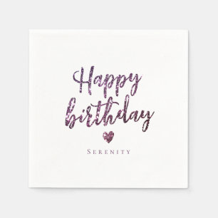 Servilleta De Papel Feliz cumpleaños del purpurina pulido morado perso