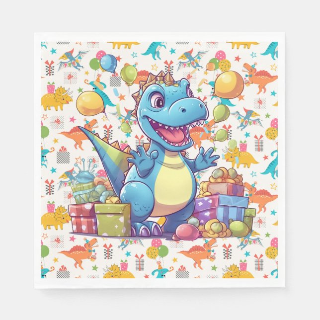 Servilleta De Papel Feliz Cumpleaños Dinosaurio  (Anverso)