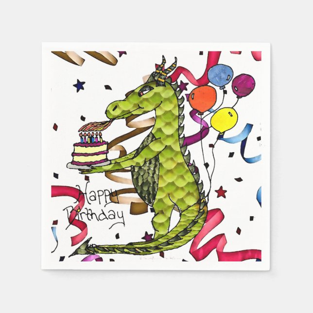 Servilleta De Papel Feliz cumpleaños Dragon iluminando velas Napkins (Anverso)