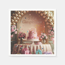 Servilleta De Papel “Feliz Cumpleaños” Elegant Pink & Gold Birthday 