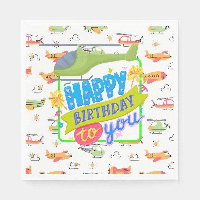 Servilleta De Papel Feliz Cumpleaños en Helicóptero (Anverso)