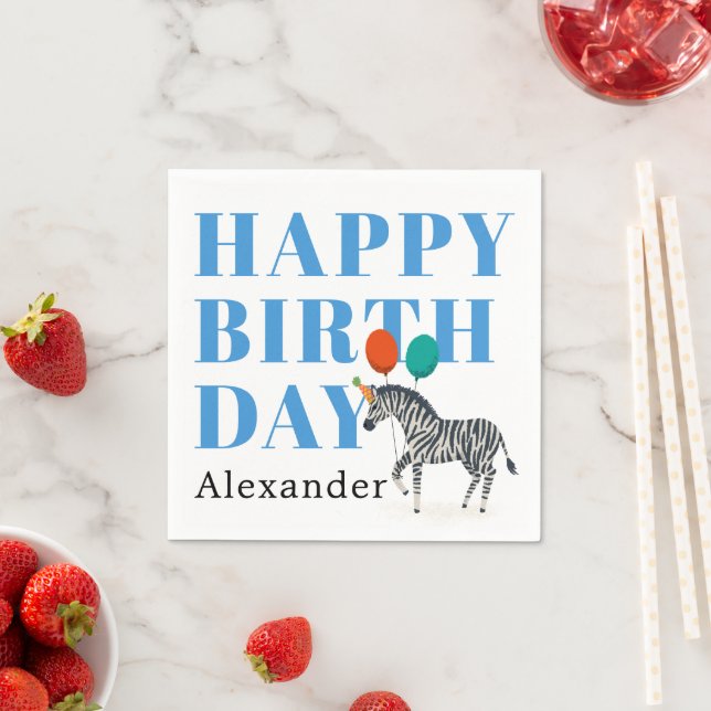 Servilleta De Papel Feliz cumpleaños, Fiesta, cebra animal con nombre (In situ)