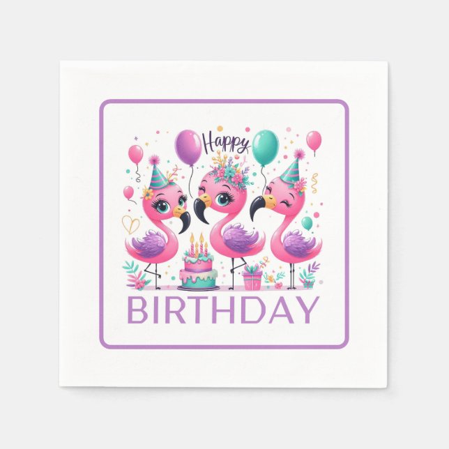 Servilleta De Papel Feliz cumpleaños Flamingos (Anverso)