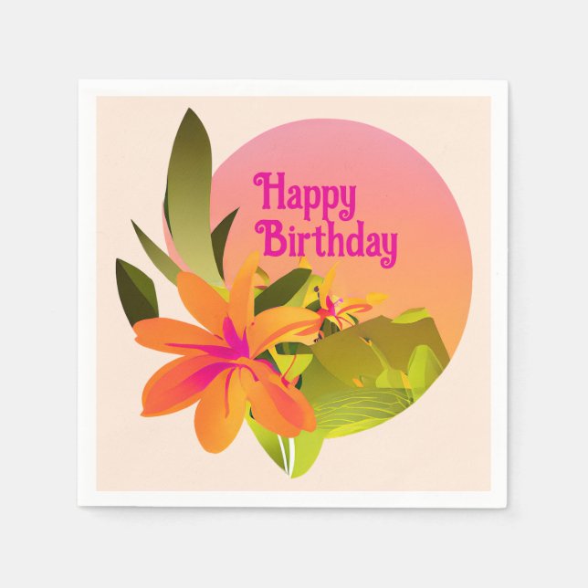 Servilleta De Papel Feliz cumpleaños Floral Wreath (Anverso)