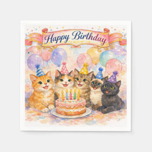 Servilleta De Papel Feliz Cumpleaños Gatos Divertidos en Fiesta Servil