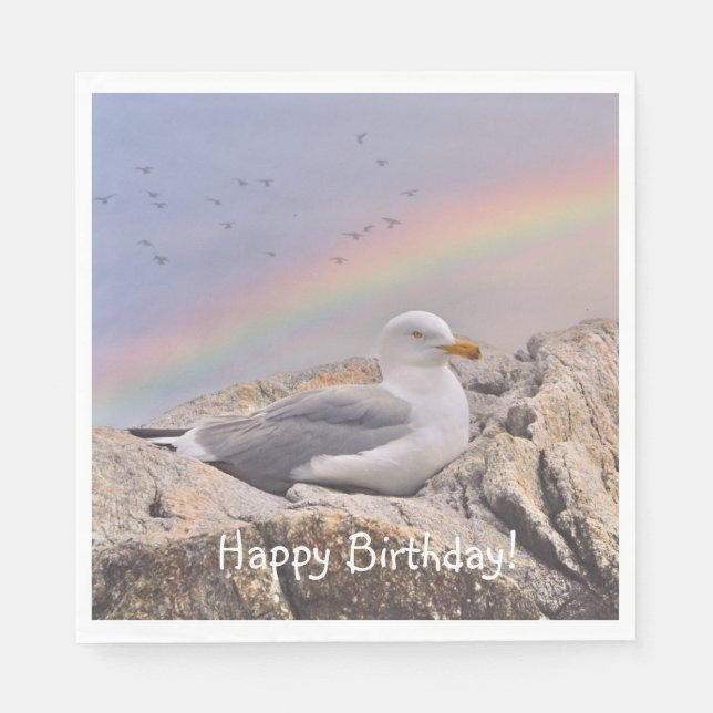 Servilleta De Papel Feliz cumpleaños Gaviota Arcoiris (Anverso)