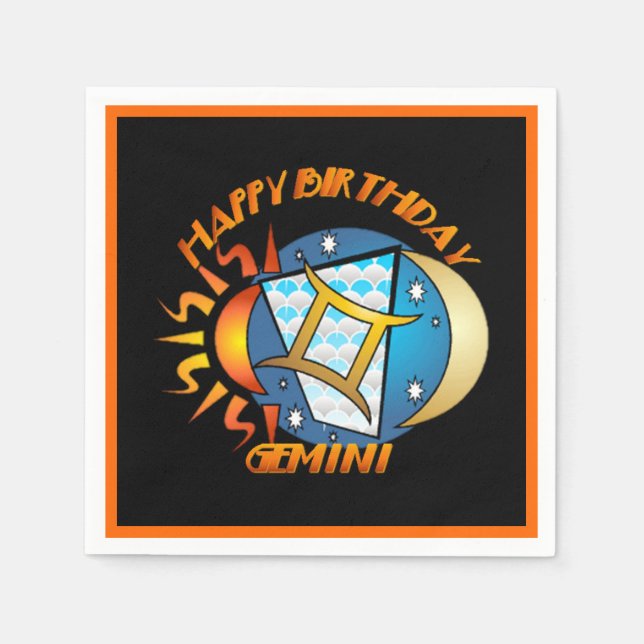 Servilleta De Papel Feliz cumpleaños Gemini Zodiac Napkins Rótulo (Anverso)