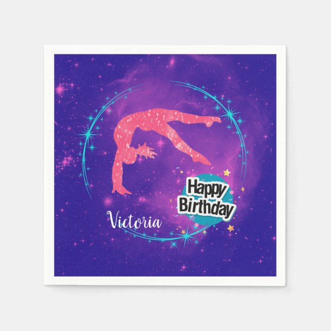 Servilleta De Papel Feliz cumpleaños Gimnasia galaxia tambaleante (Anverso)