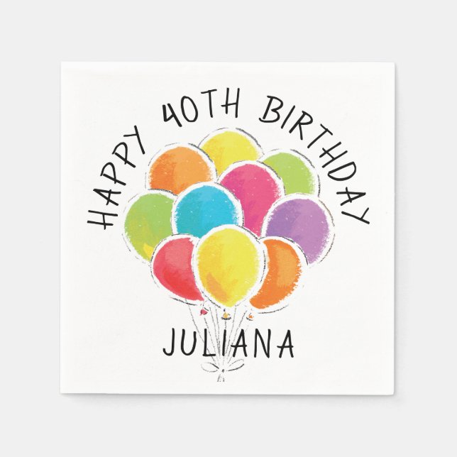 Servilleta De Papel Feliz cumpleaños, globos coloridos Añadir nombre (Anverso)