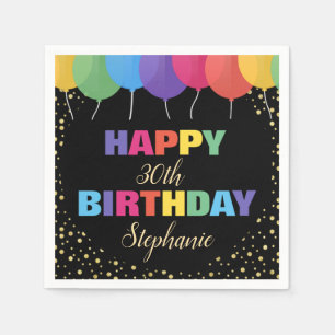 Servilleta De Papel Feliz Cumpleaños Globos Coloridos Nombre Año Perso