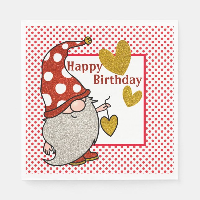 Servilleta De Papel Feliz Cumpleaños Gnomo (Anverso)