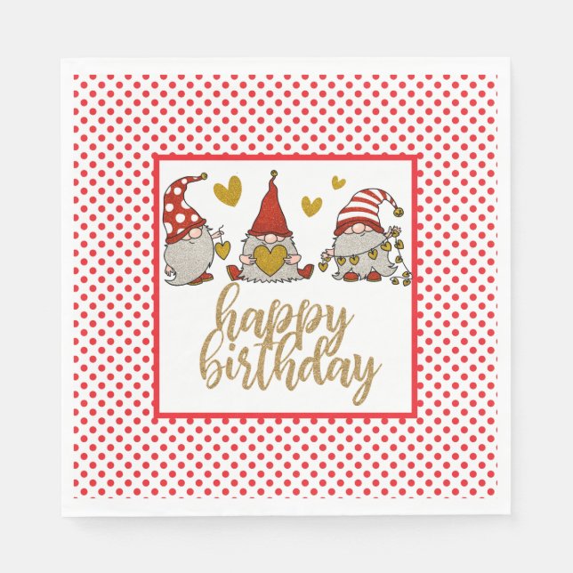 Servilleta De Papel Feliz Cumpleaños Gnomos (Anverso)