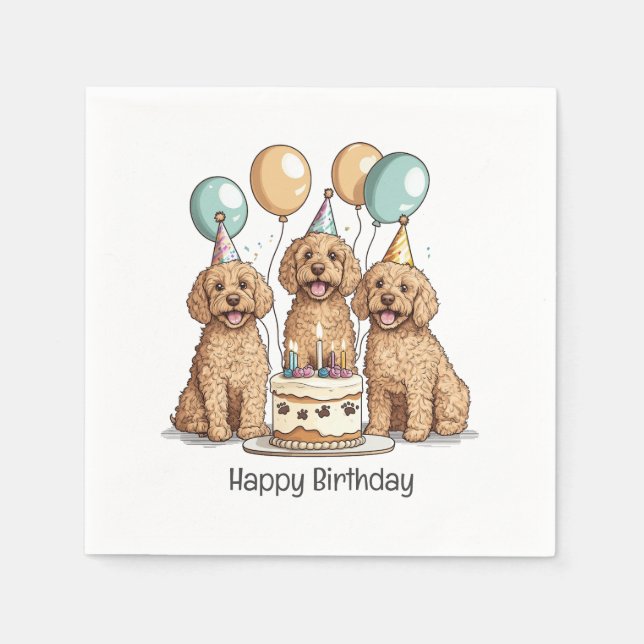 Servilleta De Papel Feliz cumpleaños Goldendoodle Dogs (Anverso)