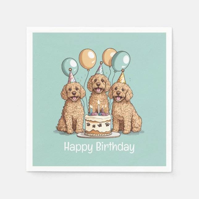Servilleta De Papel Feliz cumpleaños Goldendoodle Dogs (Anverso)