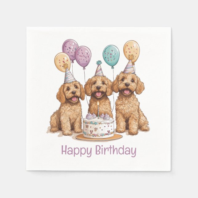 Servilleta De Papel Feliz cumpleaños Goldendoodle Dogs Pastel de cumpl (Anverso)