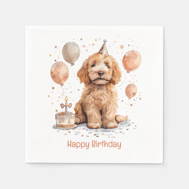 Servilleta De Papel Feliz cumpleaños Goldendoodle Perro Pastel de cump (Anverso)