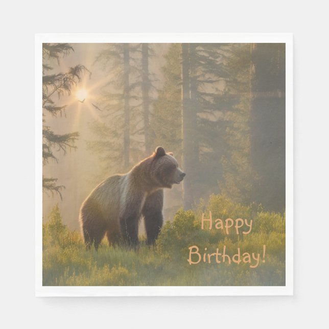 Servilleta De Papel Feliz cumpleaños Grizzly Bear (Anverso)
