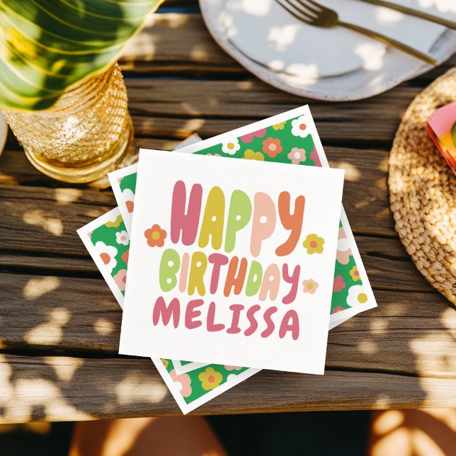 Servilleta De Papel FELIZ CUMPLEAÑOS Groovy Daisies PERSONALIZADO COLO (HAPPY BIRTHDAY Groovy Daisies COLORFUL CUSTOM Napkins
)