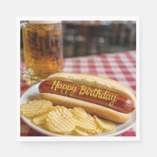 Servilleta De Papel Feliz Cumpleaños Hot Dog y Cerveza