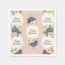 Servilleta De Papel Feliz cumpleaños, Hydrangeas y Peonies