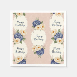 Servilleta De Papel Feliz cumpleaños, Hydrangeas y Peonies
