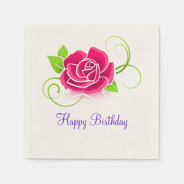 Servilleta De Papel Feliz cumpleaños, Ilustracion Rosa Rosa Rosa (Anverso)