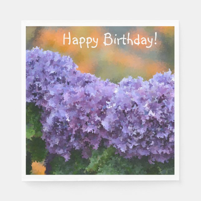 Servilleta De Papel Feliz cumpleaños Impresionante Púrpura Hydrangea (Anverso)