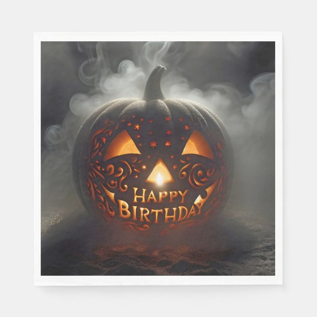 Servilleta De Papel Feliz Cumpleaños Jack-o-lantern En Humo (Anverso)