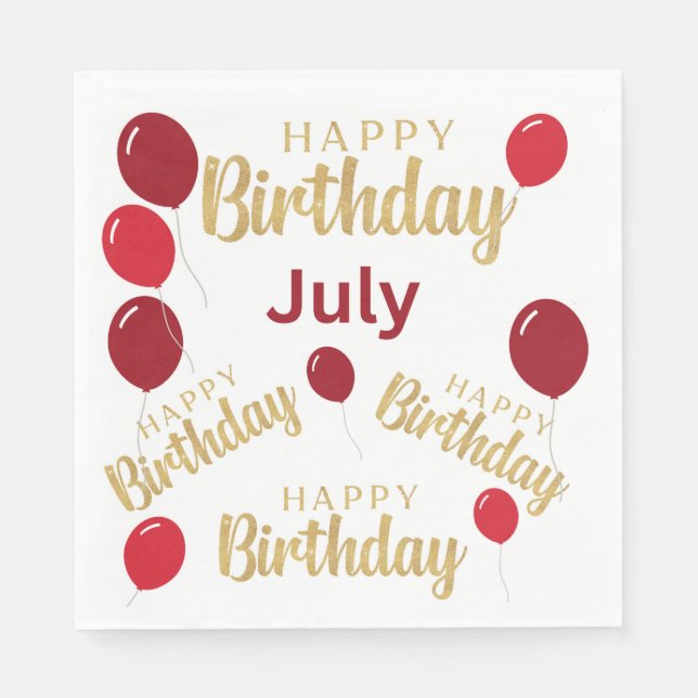Servilleta De Papel Feliz cumpleaños, julio cumpleaños, Papel Napkin (Anverso)