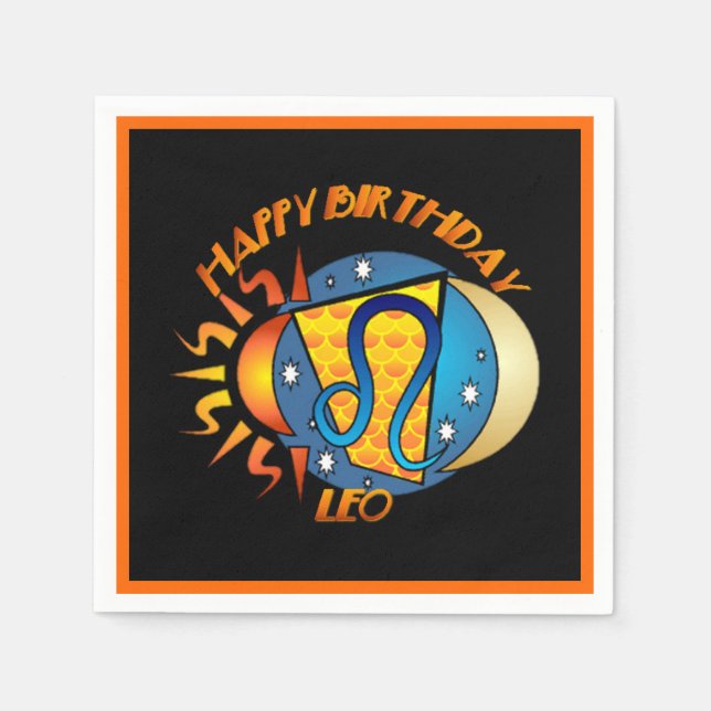 Servilleta De Papel Feliz cumpleaños Leo Zodiac Napkins Rótulo (Anverso)