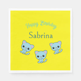 Servilleta De Papel Feliz cumpleaños lindos gatitos azules amarillos