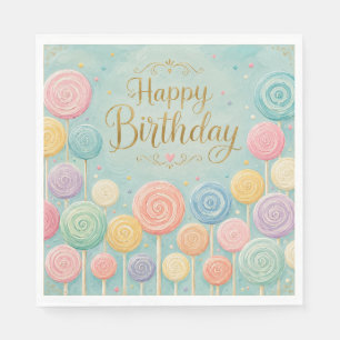 Servilleta De Papel Feliz Cumpleaños Lollipops Acuarela Caprichosos