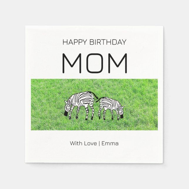 Servilleta De Papel Feliz cumpleaños mamá, dulce y feliz Cebras (Anverso)