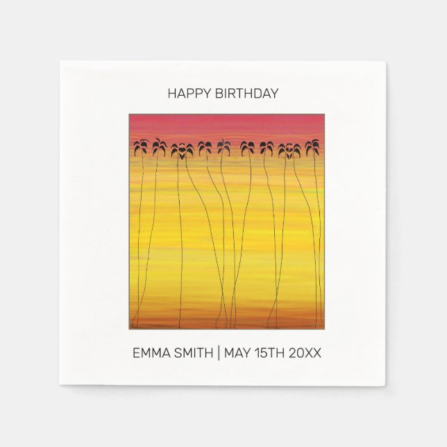 Servilleta De Papel Feliz cumpleaños, maravilloso atardecer tropical (Anverso)